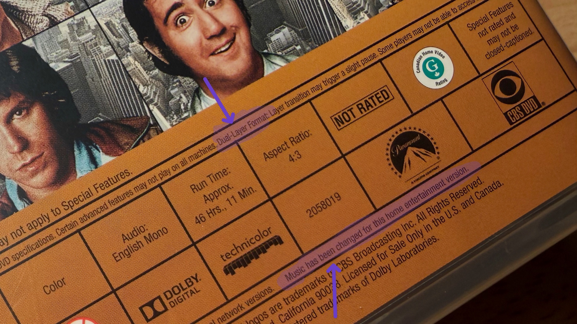 Dual Layer note on back of a box set